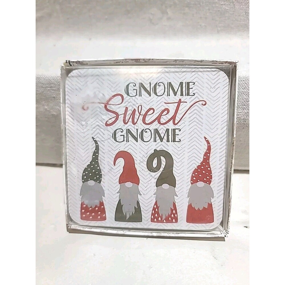NEW Christmas Gnome Coasters SET OF 4 Farmhouse Gnome Sweet Gnome